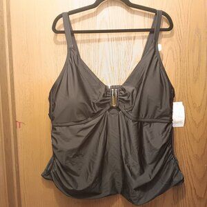 Time and Tru women's plus size rich black swim tankini top sz 3X / 24W - 26W NWT